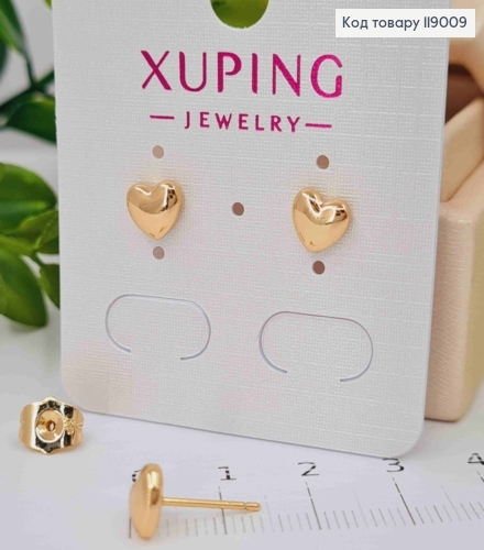 Серьги-гвозди Сердце маленькое объемное (размер 0,6*0,6см) ,Xuping 18K 119009 фото 2
