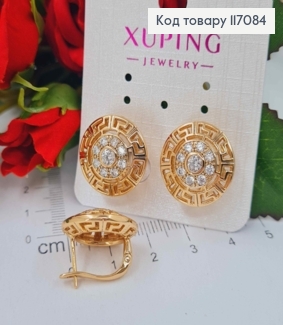 Серьги, "Версаче" круглые щиты, с камешком, 1,5см, англ. зам. Xuping 18K 117084 фото