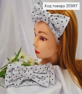 Повязка Бант детская, трикотаж, Серого цвета в Горошек, 18*8см, ручная работа, Украина. 253197 фото