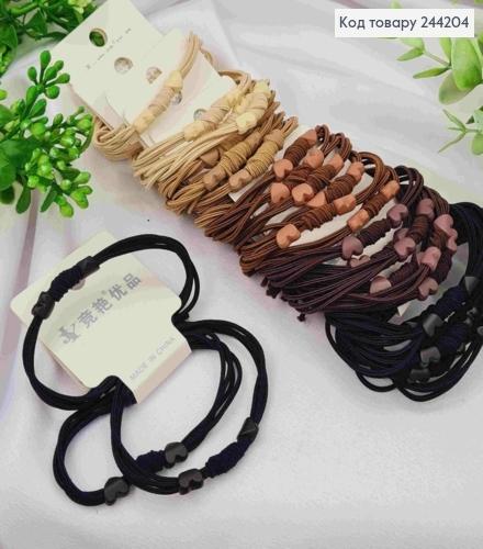 Резинка на планшетці (3шт) Шнурок з Бусинками "Сердечка", 5см, Кольори в асортименті 244204 фото 1