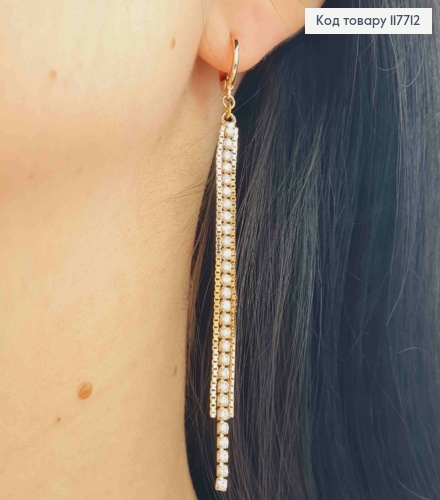 Серьги кольца (1,1см) с подвесными цепочками в камнях 7,5см, Xuping 18K 117712 фото 3