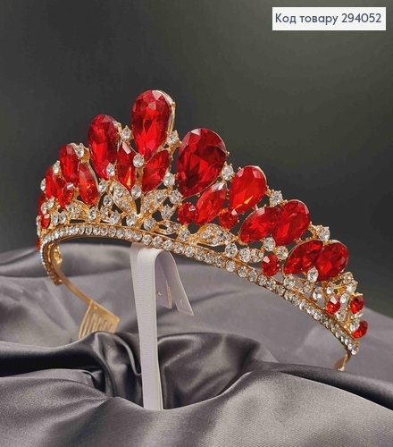 Тиара под золото, "Викторианская" с красными камешками. 294052 фото 1