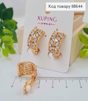Серьги - Клипсы украшены Блестящими камешками, ширина 1см, длина 1,6см, Xuping 18К. 118644 фото