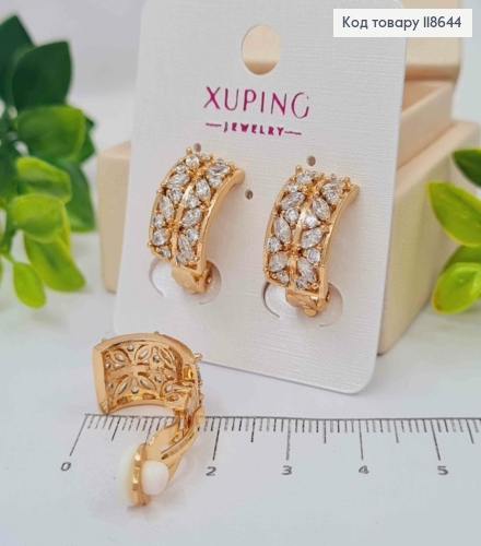 Серьги - Клипсы украшены Блестящими камешками, ширина 1см, длина 1,6см, Xuping 18К. 118644 фото 1