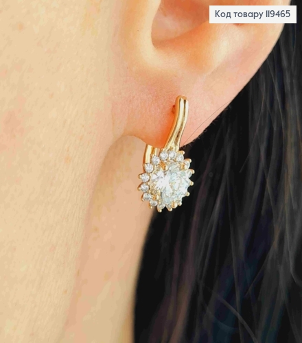 Серьги "Джейн" с Блестящим камнем, 1,6см, английская застежка, Xuping 18К 119465 фото 1