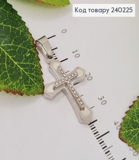 Крестик родированый с камнями, 3*2см, Stainless Steel 240225 фото