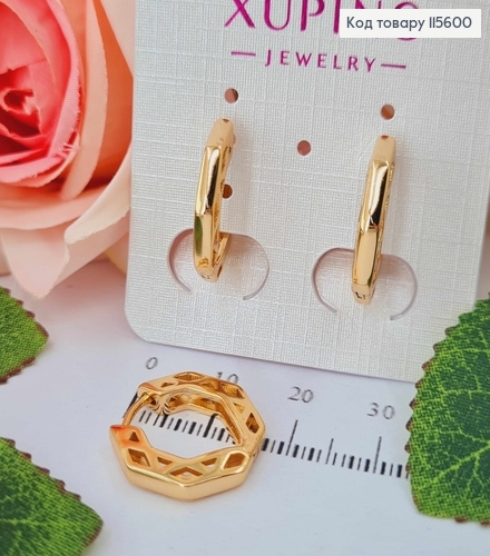 Серьги кольца 1,7см, "Геометрия" с резьбой, Xuping 18K 115600 фото 1