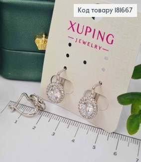 Серьги родованные с Блестящим камнем в оправе из камешков, 1,5см, англ. застежка, Xuping 181667 фото
