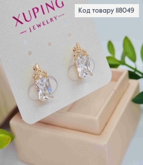 Серьги с блестящим квадратным камешком, 1,4см, английская застежка, Xuping 18K. 118049 фото