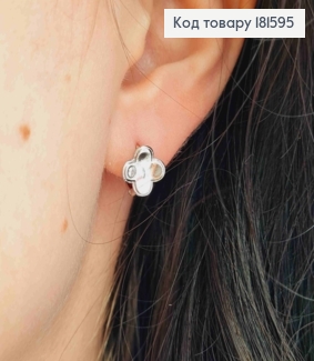 Серьги родованные кольца, "Четырехлистник" с Блестящим камешком, диаметр 1см, Xuping 181595 фото