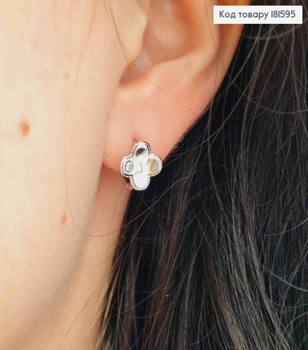 Серьги родованные кольца, "Четырехлистник" с Блестящим камешком, диаметр 1см, Xuping 181595 фото 1