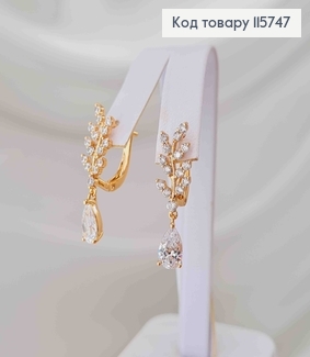Серьги, Веточки в камешках, с подвеской камешком 7мм, англ. зам. Xuping 18K 115747 фото