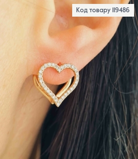 Серьги кольца "Двойное Сердце" с Блестящими камешками, 1,3см, XUPING 18К 119486 фото