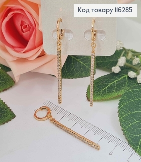 Серьги кольца 1см, с прямоугольной подвеской в камешках, 4см, Xuping 18K 116285 фото