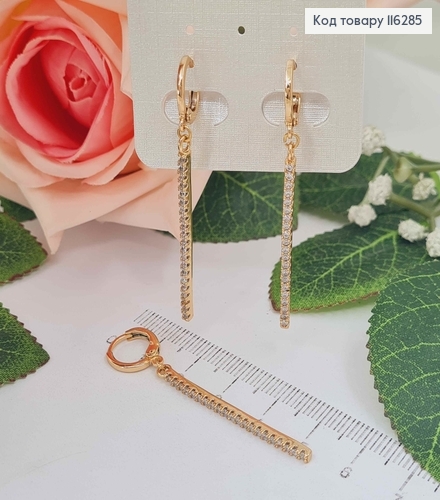 Серьги кольца 1см, с прямоугольной подвеской в камешках, 4см, Xuping 18K 116285 фото 1