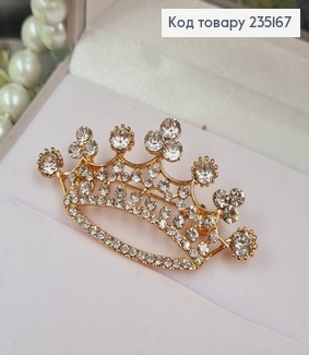 Брошка метал Корона золотая с камушками 5х3см 235167 фото