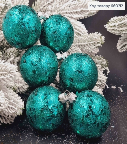 Набор шаров 60мм "ЛУСКА", ИЗУМРУДНОГО цвета, 6 шт/уп, новогодние украшения, Украина. 660212 фото 1
