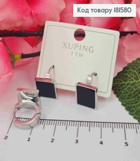 Сережки родовані Кільця (1,3см) Квадратик з Чорною емаллю 1*1см, Xuping ТТМ 181580 фото