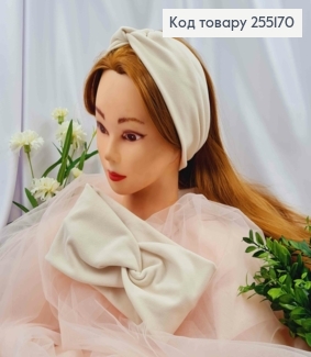 Повязка чалма трикотаж мягкая "Пума", БЕЖ, диаметр 50 см, ширина 11 см, ручная работа, Украина. 275043 фото