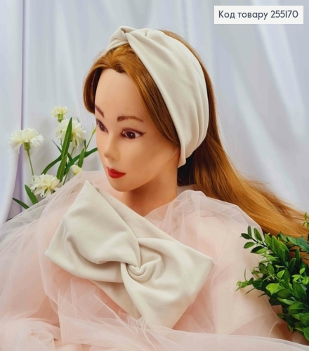 Повязка чалма трикотаж мягкая "Пума", БЕЖ, диаметр 50 см, ширина 11 см, ручная работа, Украина. 275043 фото 1