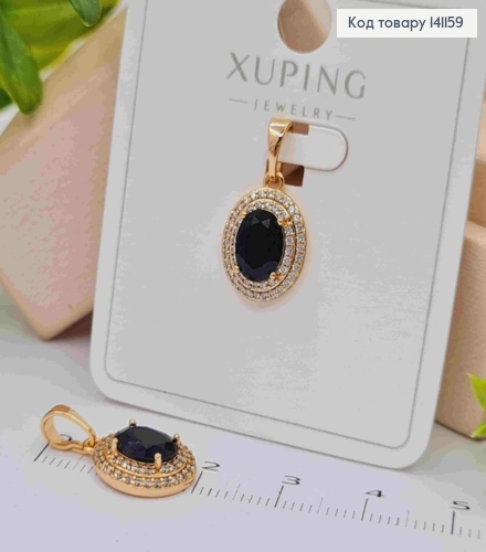 Кулон Черный камень в оправе из камней, размер 1,5см, Xuping 18K. 141159 фото 2