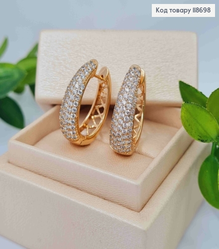 Серьги "Овальные" украшены Блестящими камнями, 2,4см, застежка шпилька, Xuping 18К 118698 фото 1