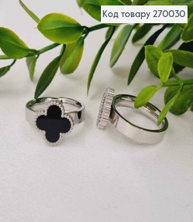 Кольцо серебряного цвета, Van Cleef с Черной эмалью, сталь Stainless Steel 270030 фото