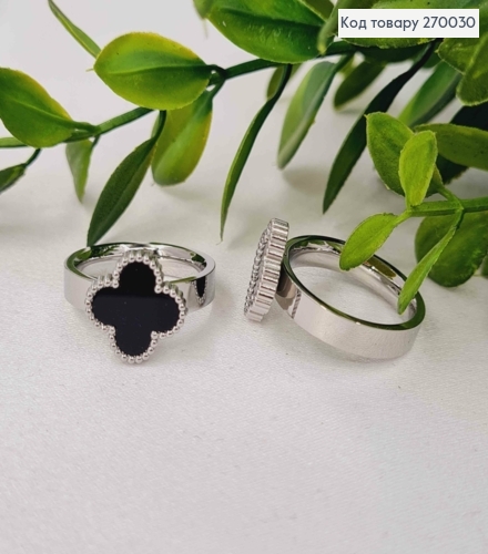 Кольцо серебряного цвета, Van Cleef с Черной эмалью, сталь Stainless Steel 270030 фото 1