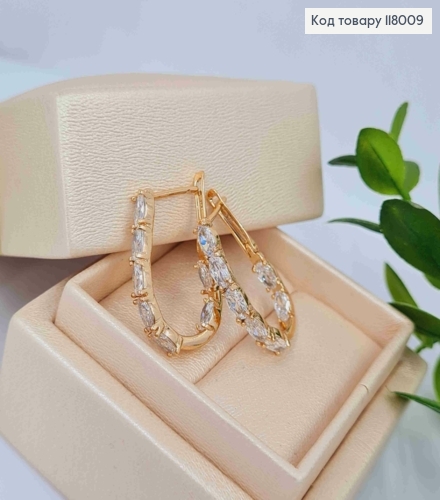 Серьги овальные украшены блестящими камешками, 2,4см, английская застежка, Xuping 18K 118009 фото 1