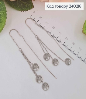 Сережки родированые протяжки "Древо Жизни", 7*1см, Stainless Steel 240216 фото