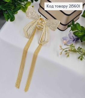 Краб металл "Бантик" с камешками и цепочкой, 7,5*6см, Золотого цвета 215601 фото