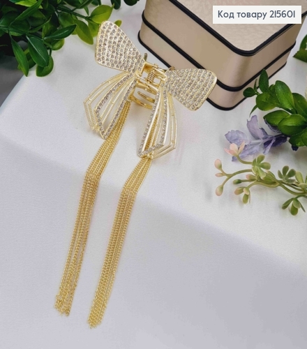 Краб металл "Бантик" с камешками и цепочкой, 7,5*6см, Золотого цвета 215601 фото 1