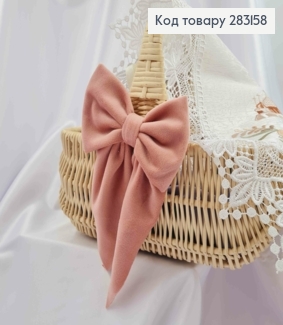 Повязка для корзины велюровый Бантик Бледно-Розового цвета на завязках, 14*8см, ручная работа, Украина. 283158 фото