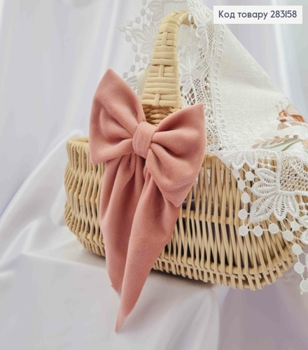Повязка для корзины велюровый Бантик Бледно-Розового цвета на завязках, 14*8см, ручная работа, Украина. 283158 фото 1