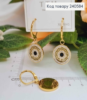 Серьги кольца, лимонные, "Версаче" с камешками и черной эмалью, 1,5см, Stainless Steel 260057 фото