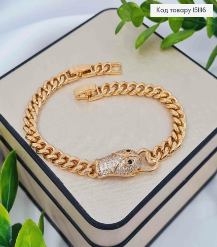 Браслет "Голова Змії" прикрашений Блискучими камінцями , довж. 18+2см,  Xuping 18K 151116 фото 1