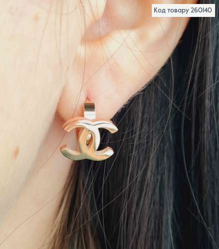 Серьги кольца, ШАНЕЛЬ, 1,3см, медного цвета, сталь Stainless Steel 260140 фото 2