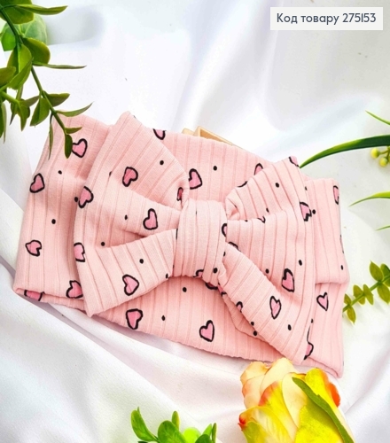 Пов'язка солоха, РОЖЕВОГО кольору з принтом "Серце", діаметр 36*9см, ручна робота, Україна 275153 фото 1