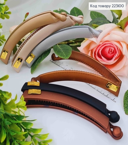 Заколка банан 12см, каучук, с золотой пластинкой, цветной пастельный в ассорт. 223100 фото 1