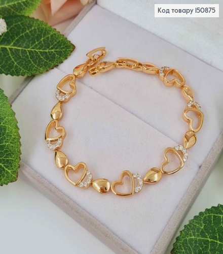 Браслет с сердечками, с камешками, шир. 9мм дл. 17+2см, Xuping 18К 150875 фото 1