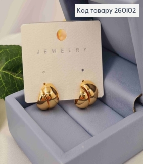 Серьги гвозди, Полукруглые фигурные пластинки, 1,5см, Золотого цвета, Сталь 260102 фото