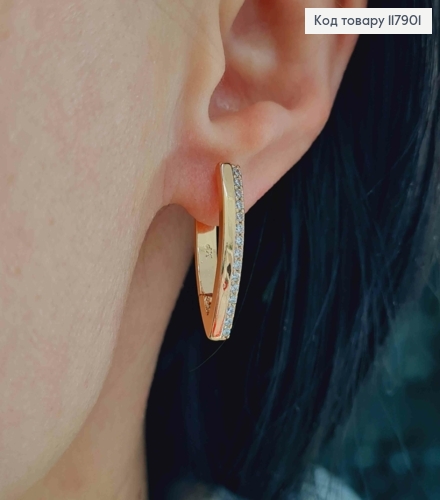 Серьги стрелы 2,4см с рядочком камешков, английская застежка, Xuping 18K 117901 фото 2