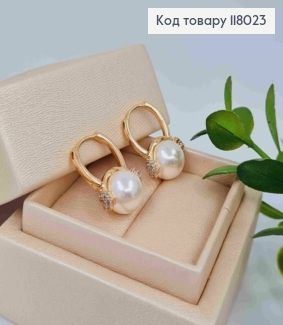 Серьги кольца с жемчужкой и звездочкой в камешках, 2,2см, Xuping 18K 118023 фото