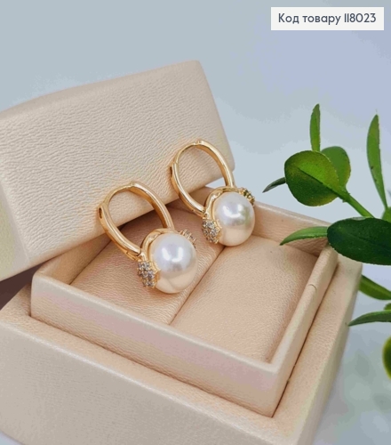 Серьги кольца с жемчужкой и звездочкой в камешках, 2,2см, Xuping 18K 118023 фото 1