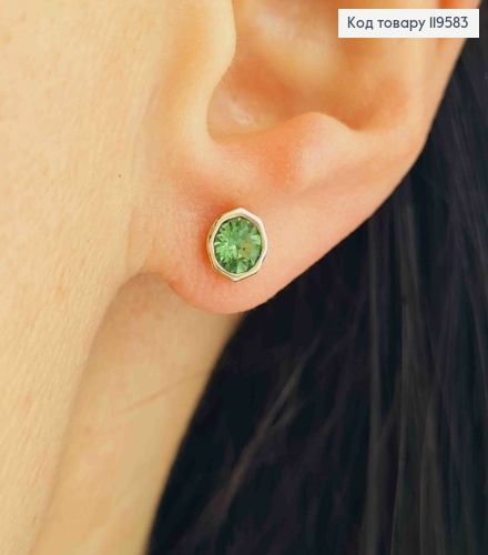 Серьги гвоздики с Зеленым камнем Сваровски в оправе, 0,6см, Xuping 18К 119583 фото 1
