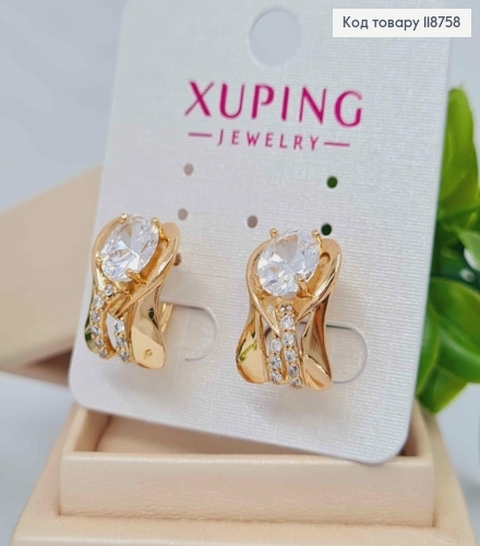 Серьги "Вечность" с Большим Блестящим камнем, 1,6см, английская застежка, Xuping 18K 118758 фото 2