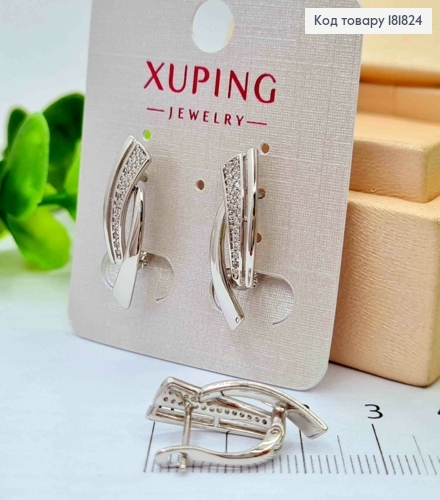 Серьги родованные "Воздух" украшены Блестящими камешками, 2,3см, англ. застежка, XUPING 181824 фото 2