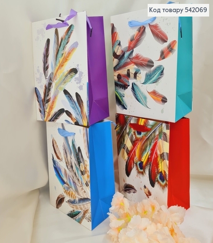 Пакет бумажный средний перья блеск 23х18 см в ас 542069 фото 1