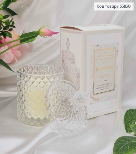 Парфюмерная СОЕВАЯ свеча с крышкой luxury GLAMOROUSE Crystal с древесным фитилем, 180г/45ч, bartek 331130 фото 1