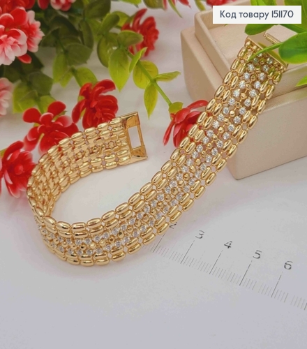 Браслет украшен Блестящими камешками по середине, ширина 1,5см, длина 18см, Xuping 18K 151170 фото 1